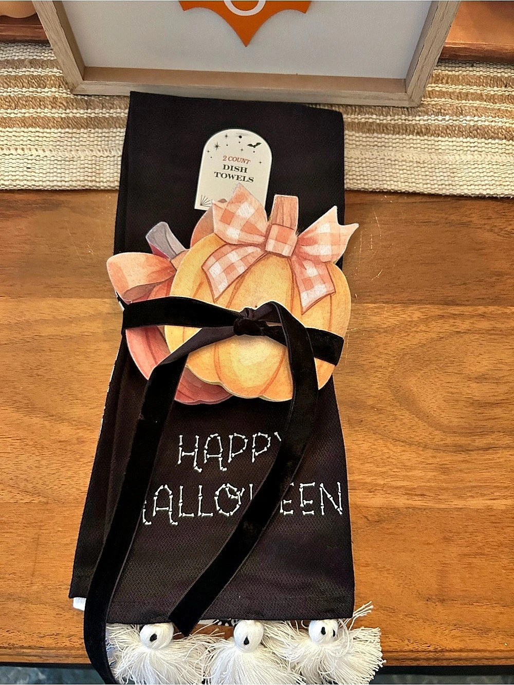 Halloween Kitchen Towels Black & Orange With 2 Sponges - Picture 2 of 5